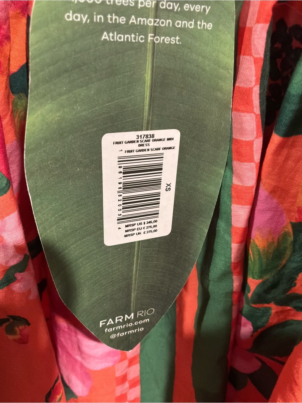 FARM Rio Orange Floral Maxi Dress with Green Trim - Picture 5 of 6